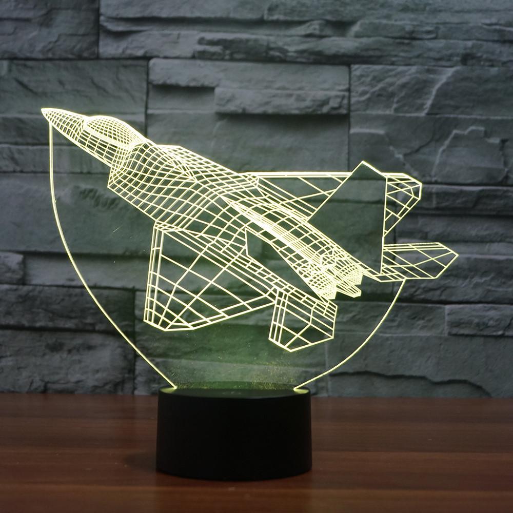 3D Illusion Night Light  LED Light 7 Color with Touch Switch USB Cable Nice Gift Home Office Decorations， Model Plane