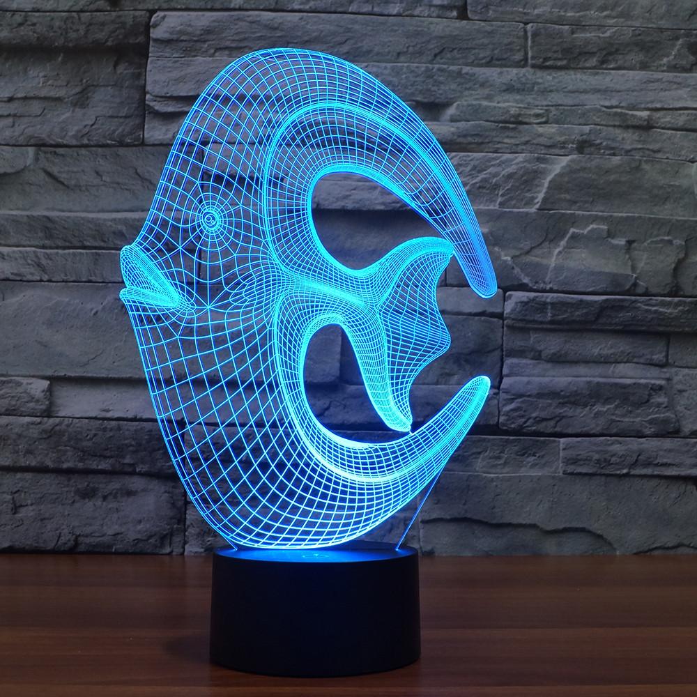 3D Illusion Night Light  LED Light 7 Color with Touch Switch USB Cable Nice Gift Home Office Decorations，Fish-2