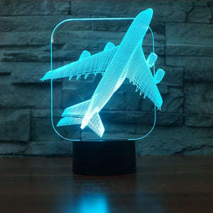 3D Illusion Night Light  LED Light 7 Color with Touch Switch USB Cable Nice Gift Home Office Decorations，Plane