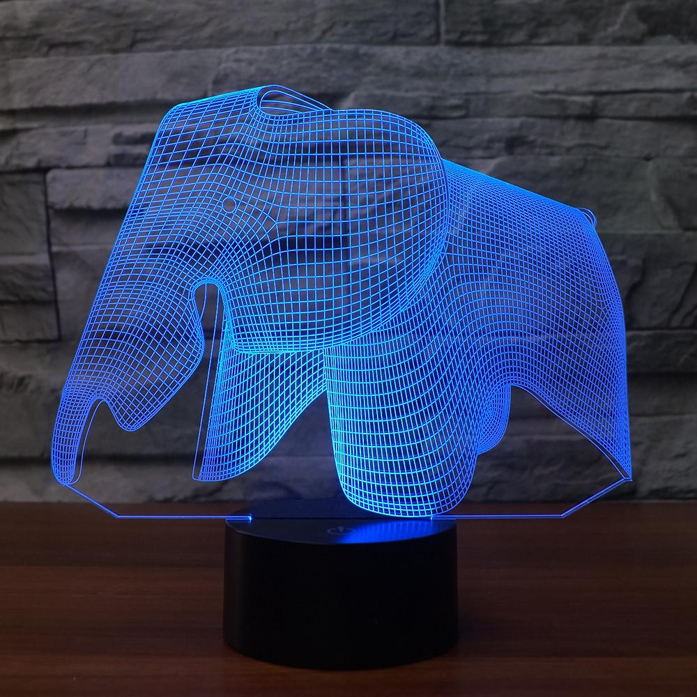 3D Illusion Night Light  LED Light 7 Color with Touch Switch USB Cable Nice Gift Home Office Decorations，Elephant-4
