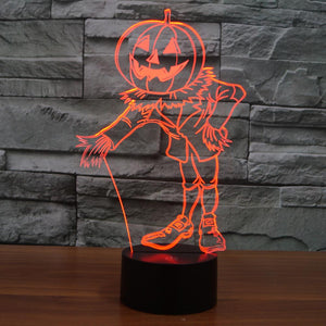 3D Illusion Night Light  LED Light 7 Color with Touch Switch USB Cable Nice Gift Home Office Decorations，Pumpkin People