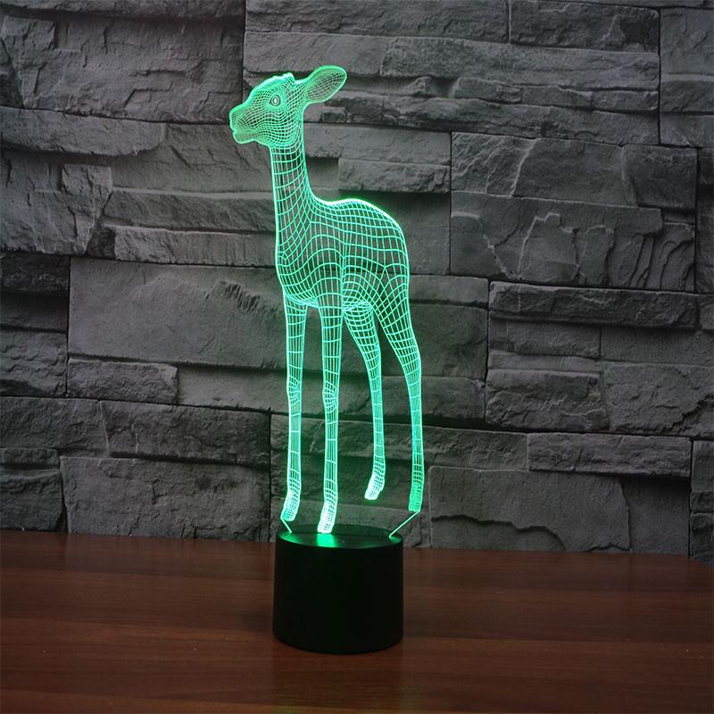 3D Illusion Night Light  LED Light 7 Color with Touch Switch USB Cable Nice Gift Home Office Decorations，Sika Deer