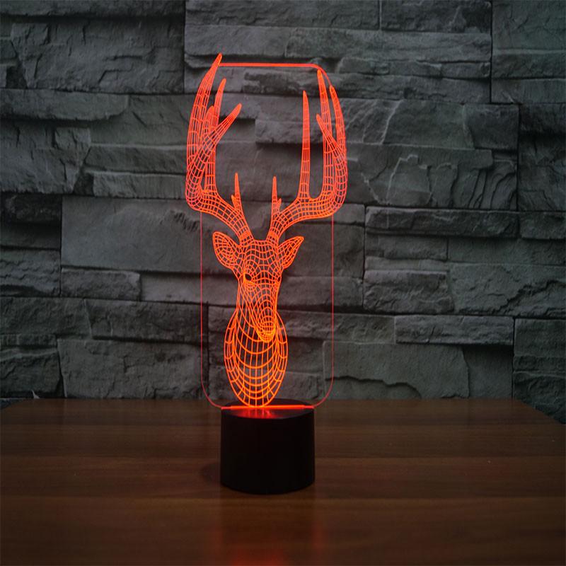 3D Illusion Night Light  LED Light 8 Color with Touch Switch USB Cable Nice Gift Home Office Decorations，Deer