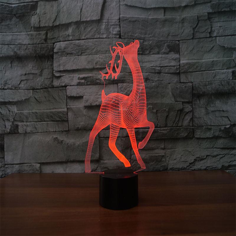 3D Illusion Night Light  LED Light 7 Color with Touch Switch USB Cable Nice Gift Home Office Decorations，Sika Deer-3