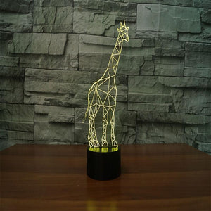 3D Illusion Night Light  LED Light 7 Color with Touch Switch USB Cable Nice Gift Home Office Decorations，Giraffe-3