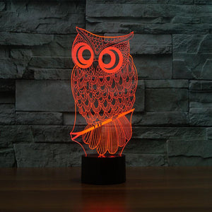 3D Illusion Night Light  LED Light 7 Color with Touch Switch USB Cable Nice Gift Home Office Decorations，Owl-3