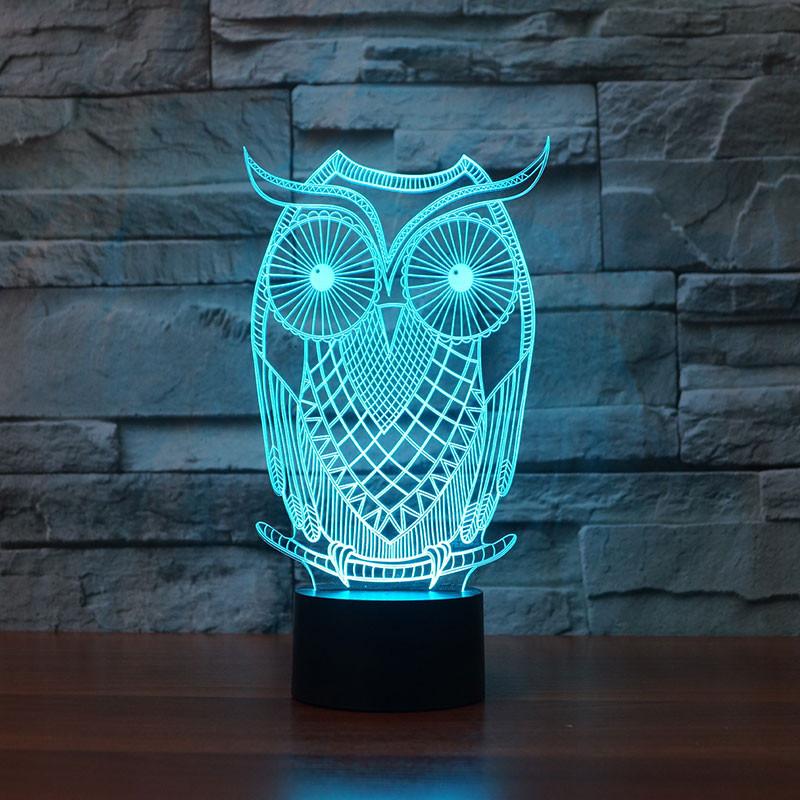 3D Illusion Night Light  LED Light 7 Color with Touch Switch USB Cable Nice Gift Home Office Decorations，Owl-2