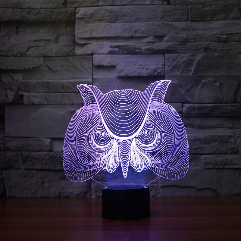 3D Illusion Night Light  LED Light 7 Color with Touch Switch USB Cable Nice Gift Home Office Decorations，Owl