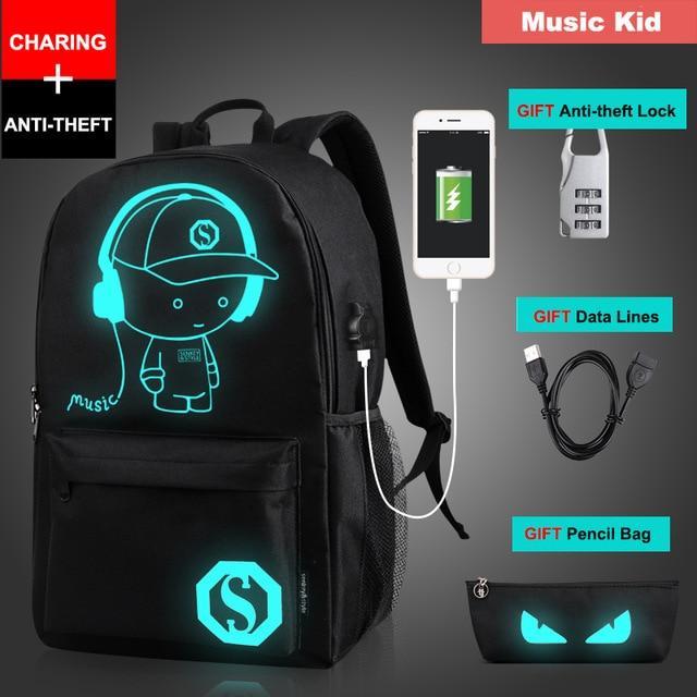 Luminous USB Charge Anti-theft Backpack For Teenagers