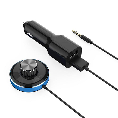 dodocool Wireless Hands-Free Car Kit Music Receiver with 3.5mm Audio Plug Built-in Microphone Magnetic Mounts Support for Siri Voice Control Detachable 10W Dual USB Ports Car Charger Black