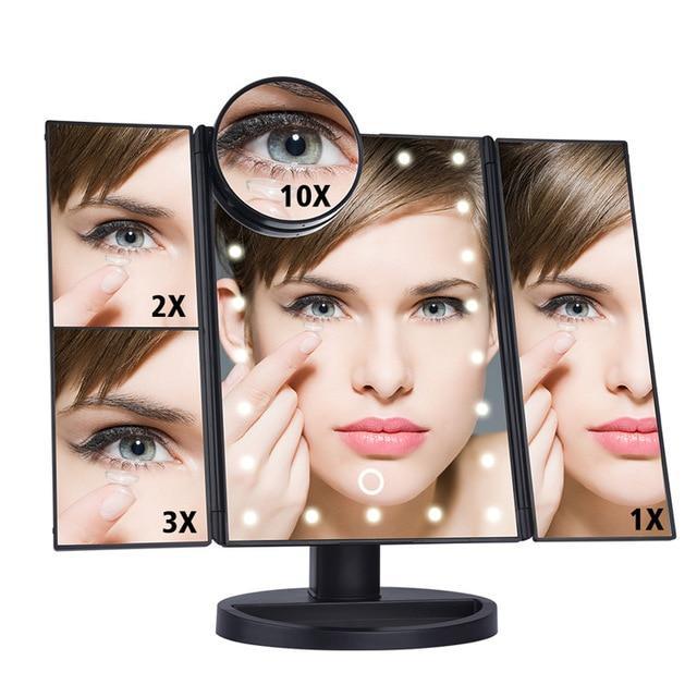 LIGHTED MAGNIFYING MAKEUP MIRROR – TRI FOLD MIRROR