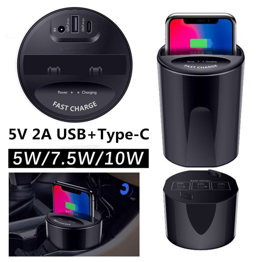 10W Car QI Wireless Charger Cup for iphone XR XS MAX 8 Plus Fast Charging Phone Holder Stand for Samsung Note 9/10 S10E S10 Plus